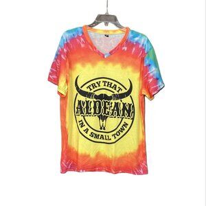 Jason Aldean Try That In a Small Town Tie Dye T Shirt, V Neck Tee. Size XL